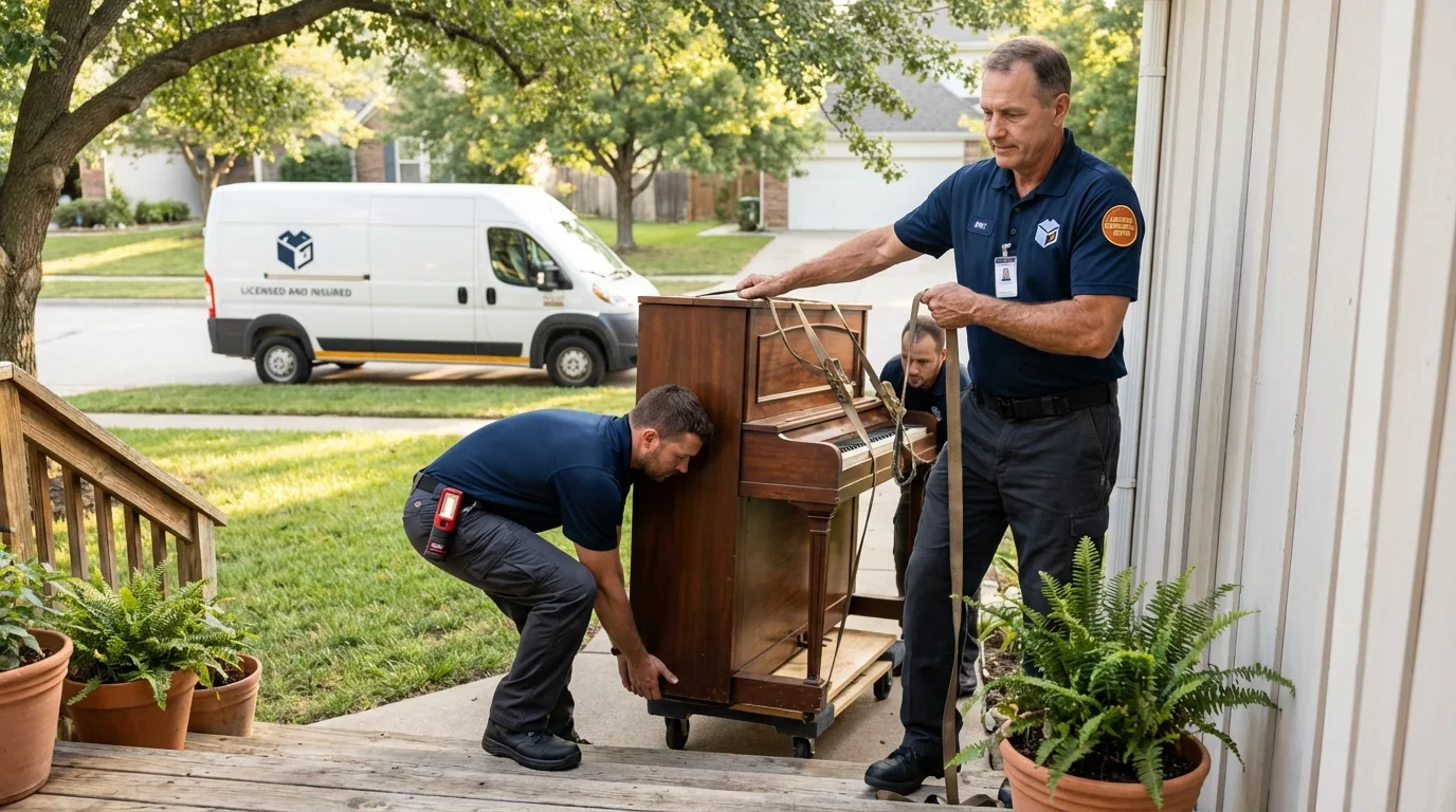 Licensed piano movers securing grand piano in Kaunakakai, HI