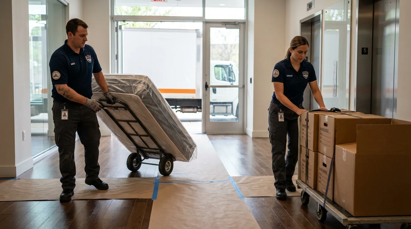 Professional apartment movers loading elevator in Kaunakakai, HI