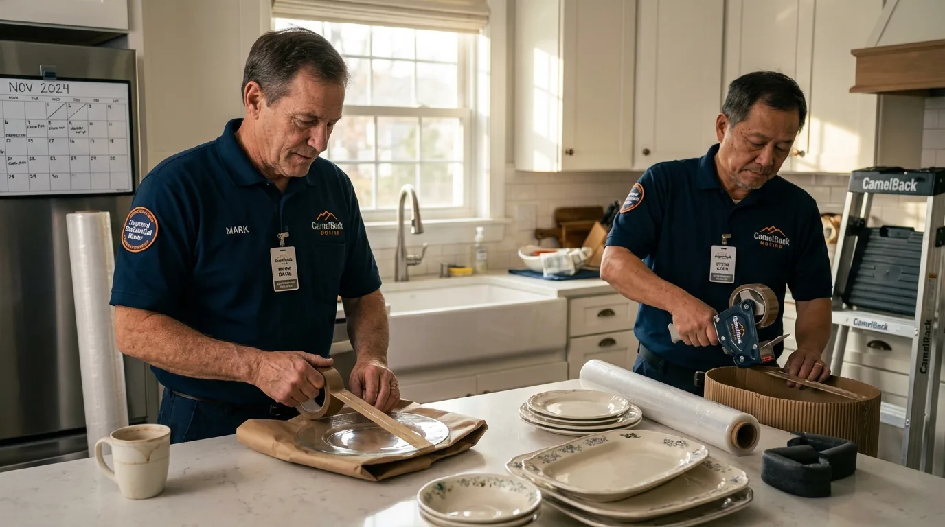 Professional crew packing kitchen dishware in Kaunakakai, HI